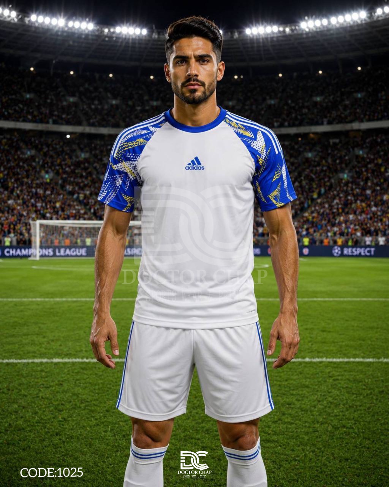 تیشرت و شورت آدیداس(ADIDAS) سفید_آبی کد ۱۰۲۵
